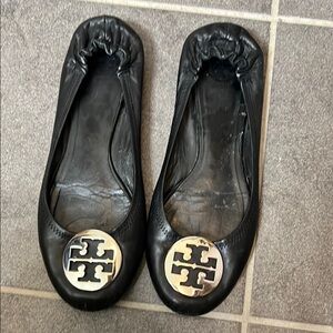 Size 9 Tory Burch Black Leather Reva Flats